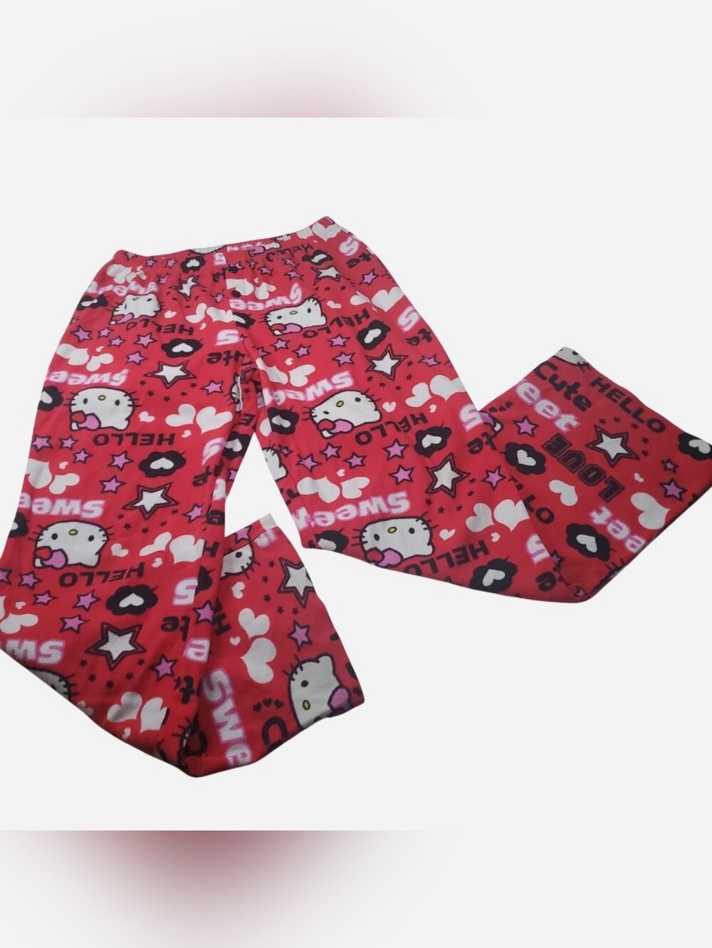Sanrio Hello Kitty Pajama Pants Kids Girls Large Red Elastic Waist Hearts